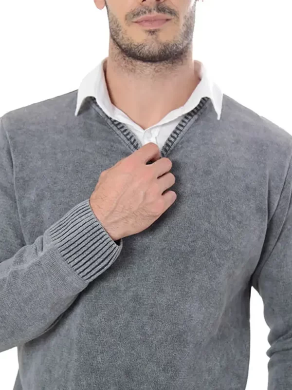 Suéter Tricot Estonado Prime Gola V Cinza - Imagem 2