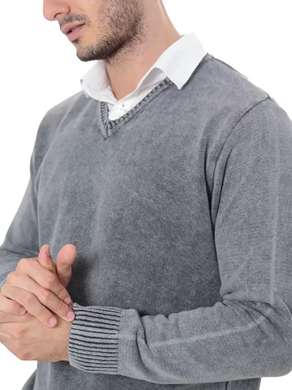 Suéter Tricot Estonado Prime Gola V Cinza - Imagem 3