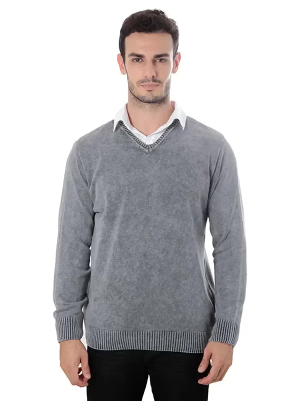 Suéter Tricot Estonado Prime Gola V Cinza
