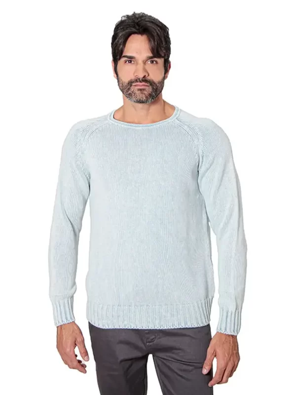 Suéter Enck Tricot Raglan Gola O Azul Claro